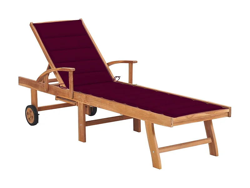 Bain de soleil avec coussin rouge bordeaux Bois de teck solide SEF88930