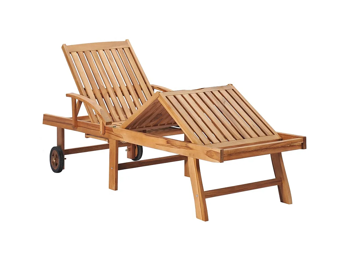 Ligbed met wijnrood kussen massief teakhout NL515898