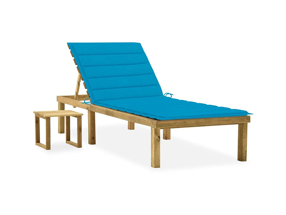 Bain de soleil de jardin avec table et coussin Pin imprégné SEF16624