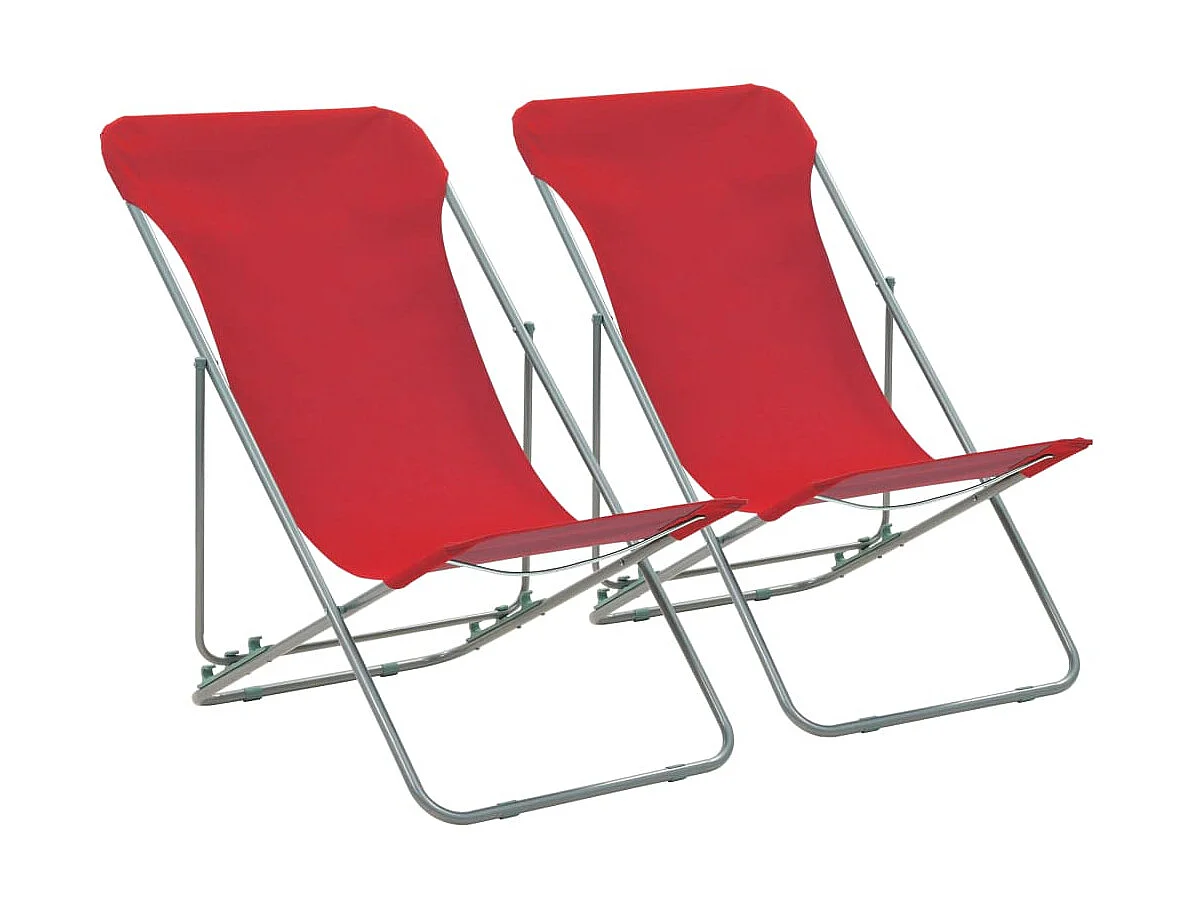 Bains de soleil pliables 2 pcs Acier et tissu oxford Rouge SEF51118