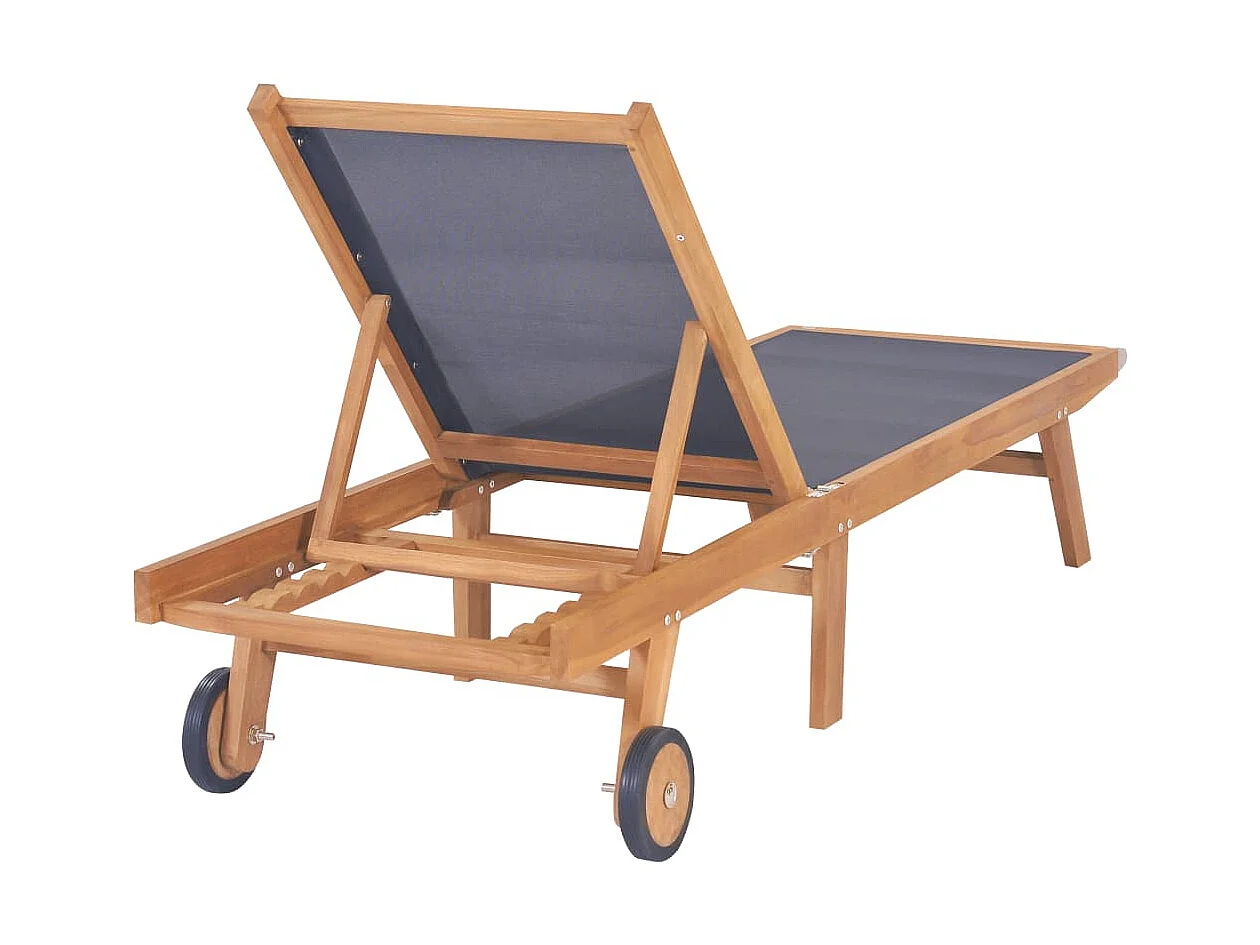 Bain de soleil pliable avec roulettes Teck massif et textilène SEF97905