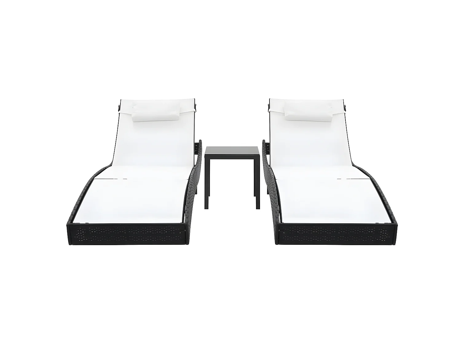 Bains de soleils 2 pcs et table Résine tressée et textilène Noir SEF64560