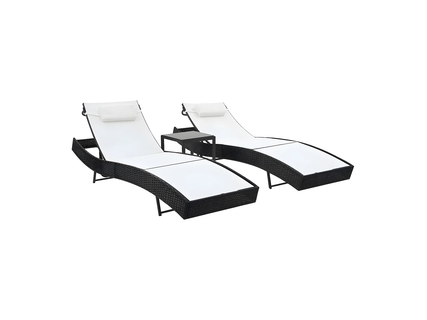 Bains de soleils 2 pcs et table Résine tressée et textilène Noir SEF64560