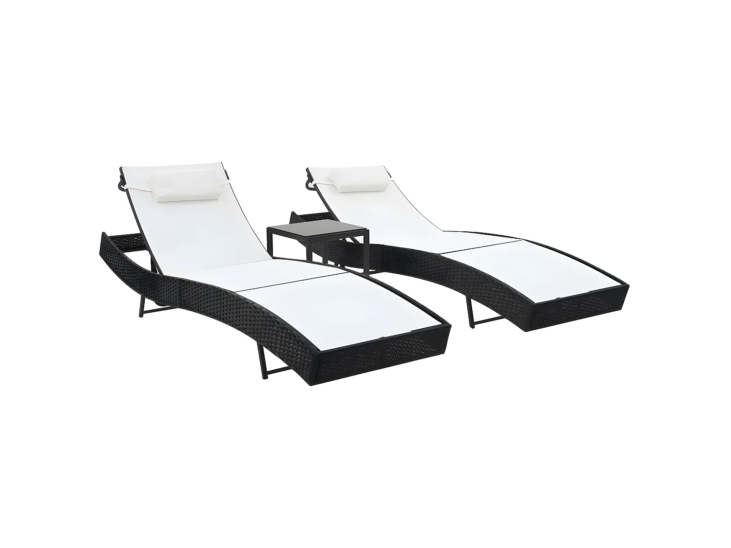 Bains de soleils 2 pcs et table Résine tressée et textilène Noir SEF64560