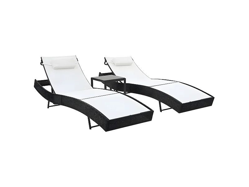 Bains de soleils 2 pcs et table Résine tressée et textilène Noir SEF64560