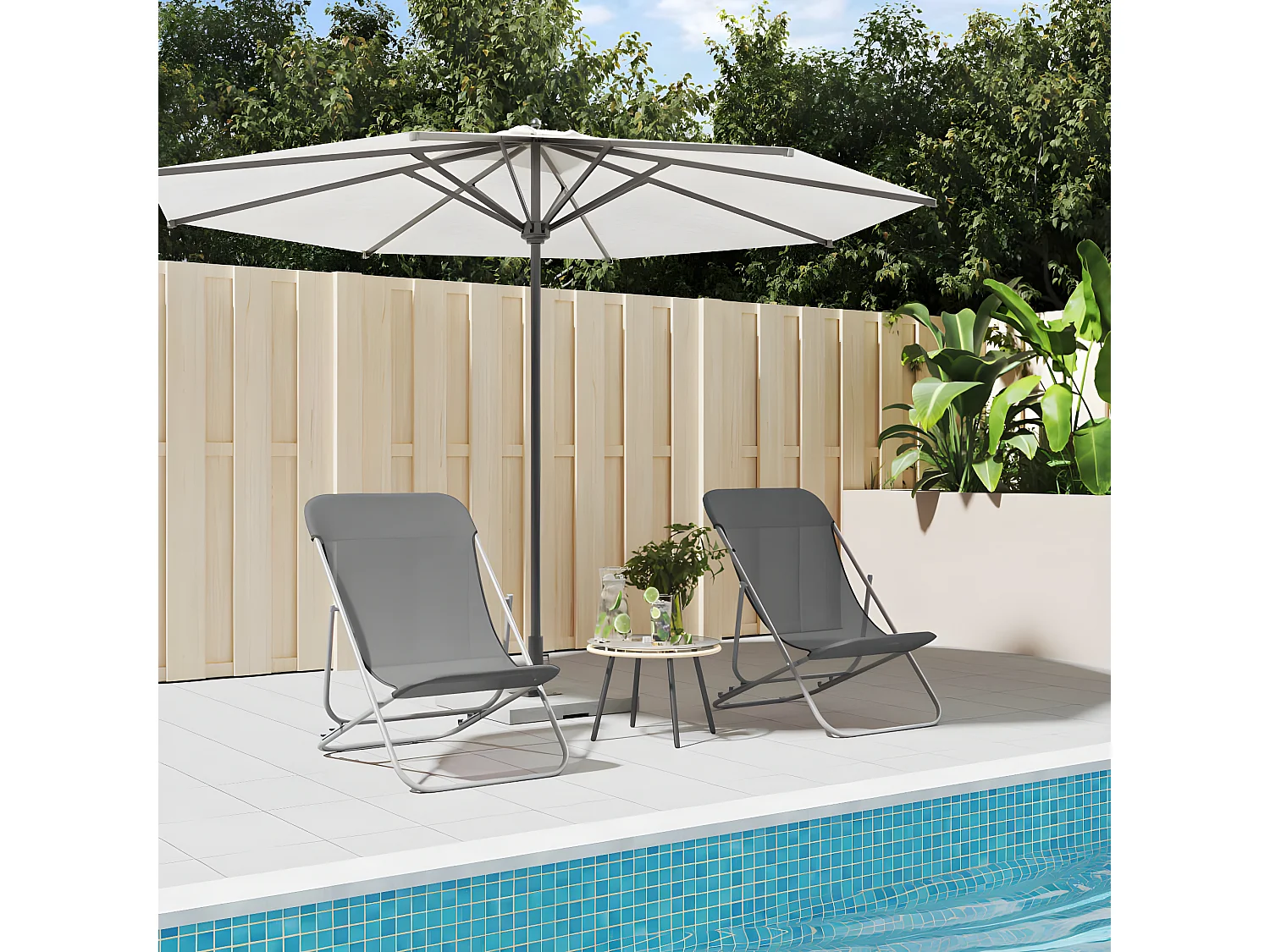 Bains de soleil pliantes 2pcs textilène acier enduit de poudre SEF90956