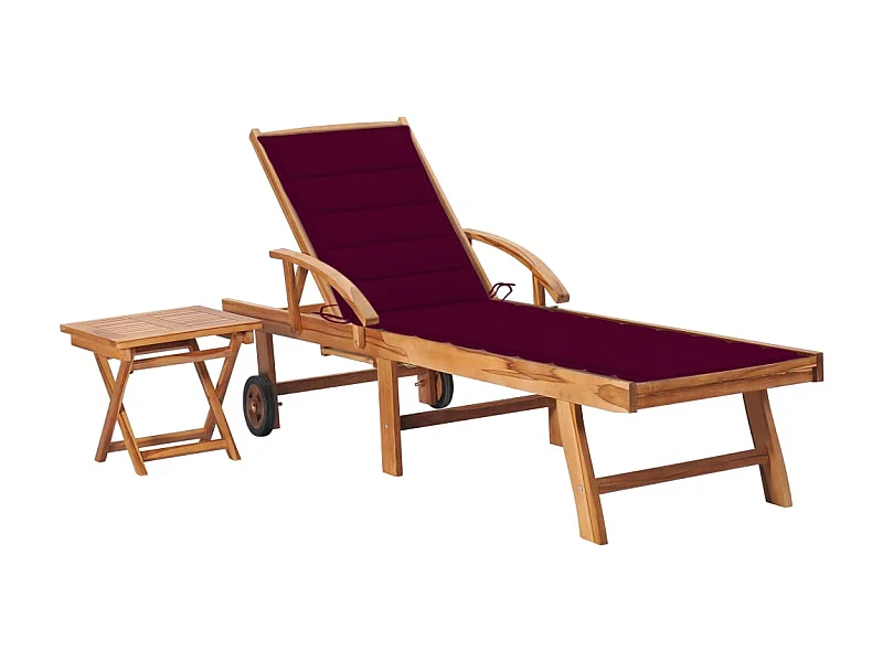 Bain de soleil avec table et coussin Bois de teck solide SEF62513