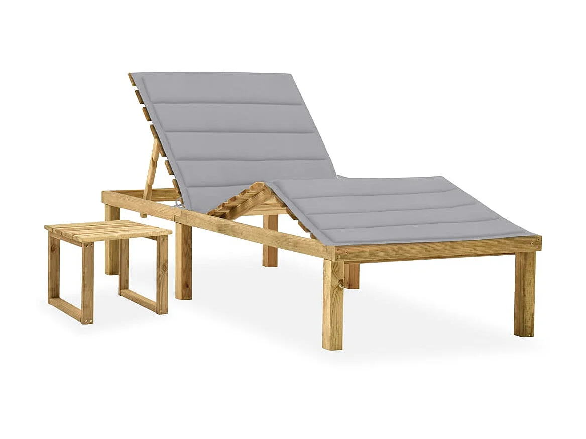 Bain de soleil de jardin avec table et coussin Pin imprégné SEF40080
