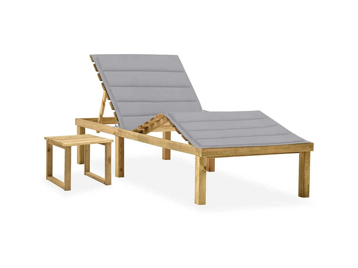 Bain de soleil de jardin avec table et coussin Pin imprégné SEF40080