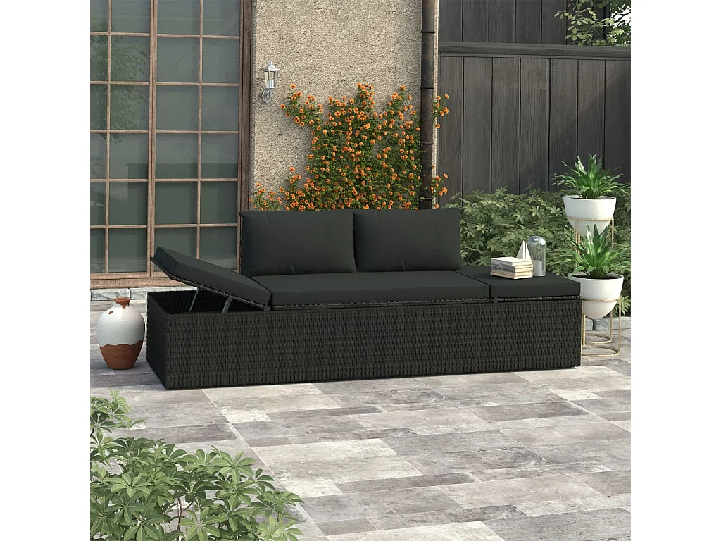 Bain de soleil avec coussin Résine tressée Noir SEF77363