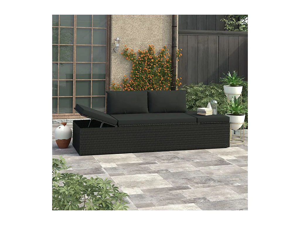 Bain de soleil avec coussin Résine tressée Noir SEF77363