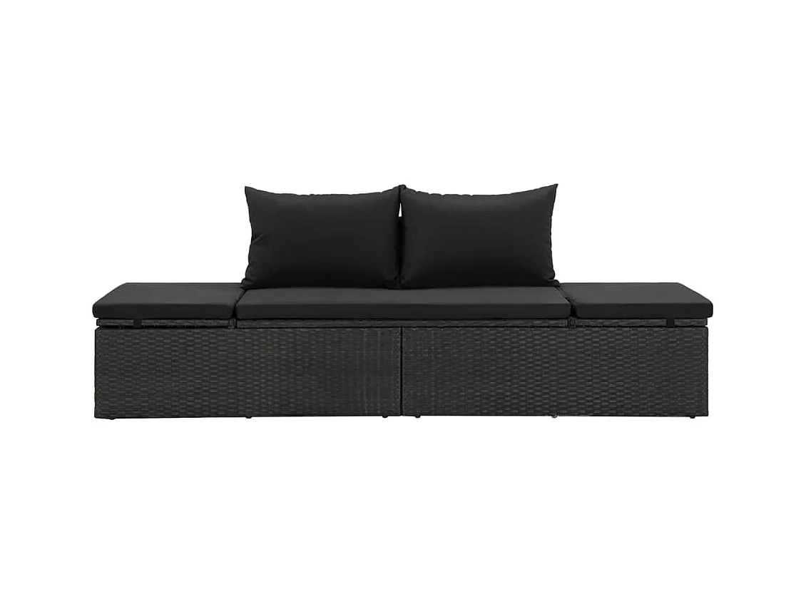 Ligbed met kussens poly rattan zwart NL556842