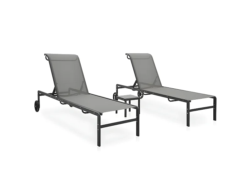 Bains de soleils 2 pcs avec table Textilène et acier SEF29298