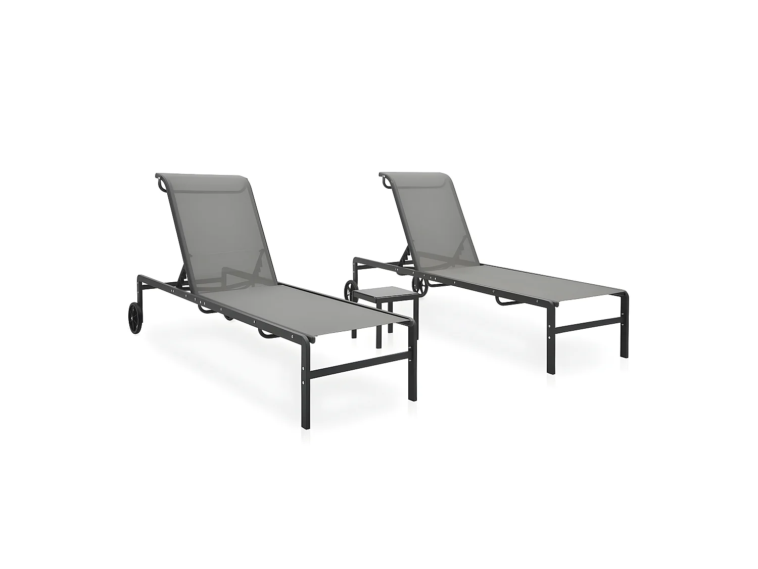 Bains de soleils 2 pcs avec table Textilène et acier SEF29298