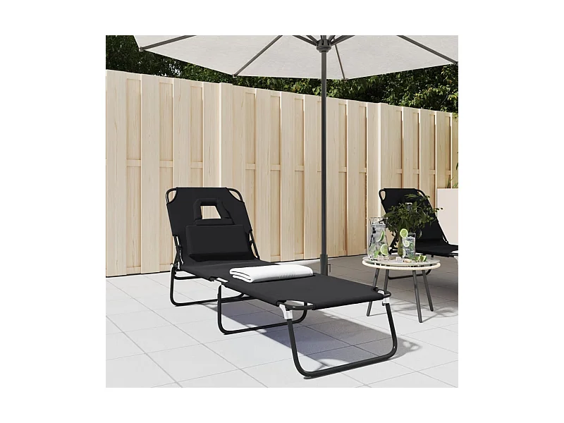 Bain de soleil pliante noir tissu oxford acier enduit de poudre PEWV35935