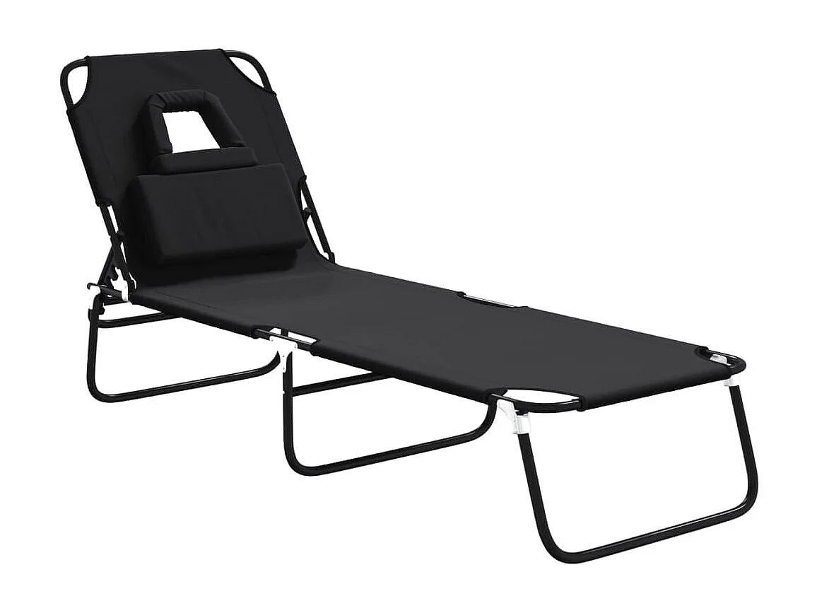 Bain de soleil pliante noir tissu oxford acier enduit de poudre PEWV35935