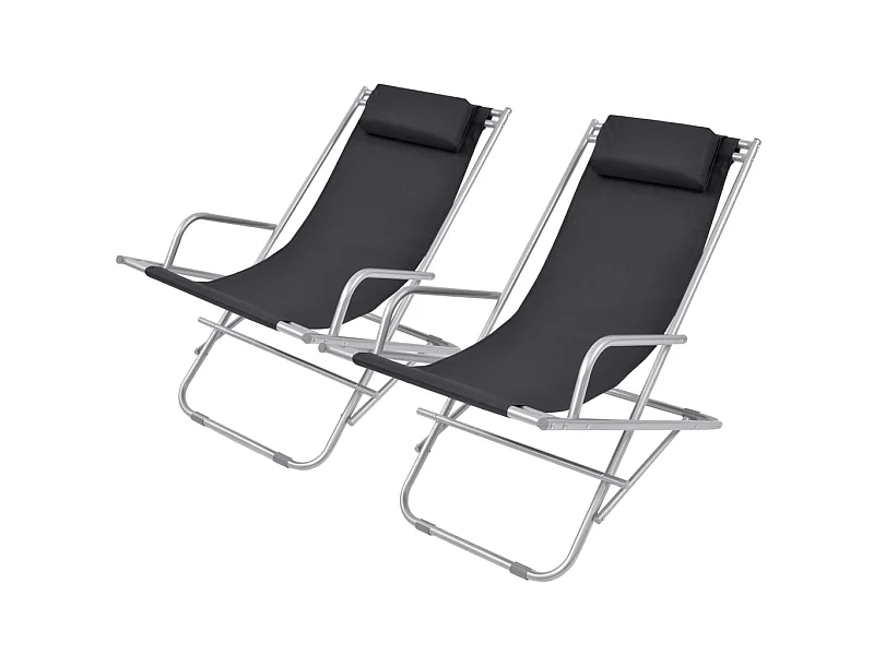 Chaises inclinables de terrasse 2 pcs Acier Noir SEF93954