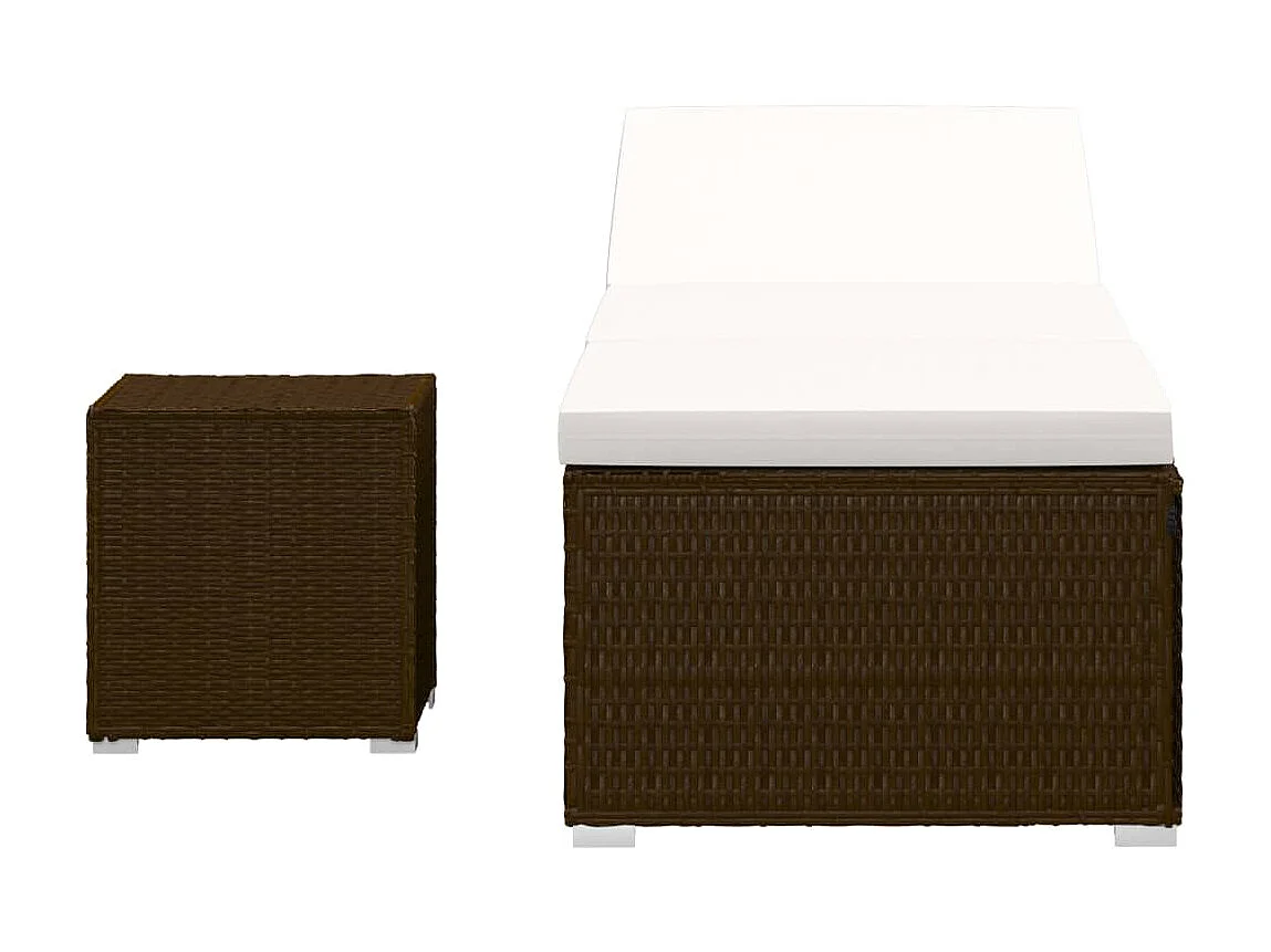 Bain de soleil avec coussin et table à thé Résine tressée Marron SEF75881