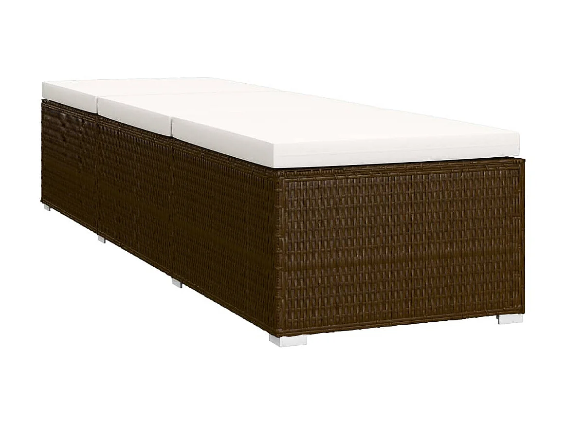 Bain de soleil avec coussin et table à thé Résine tressée Marron SEF75881