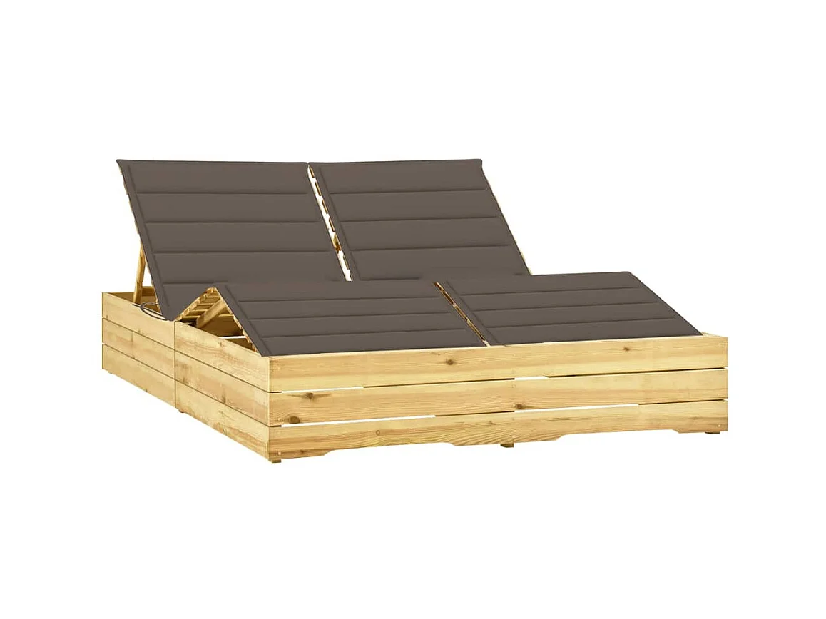 Bain de soleil double et coussin taupe Bois de pin imprégné SEF86600