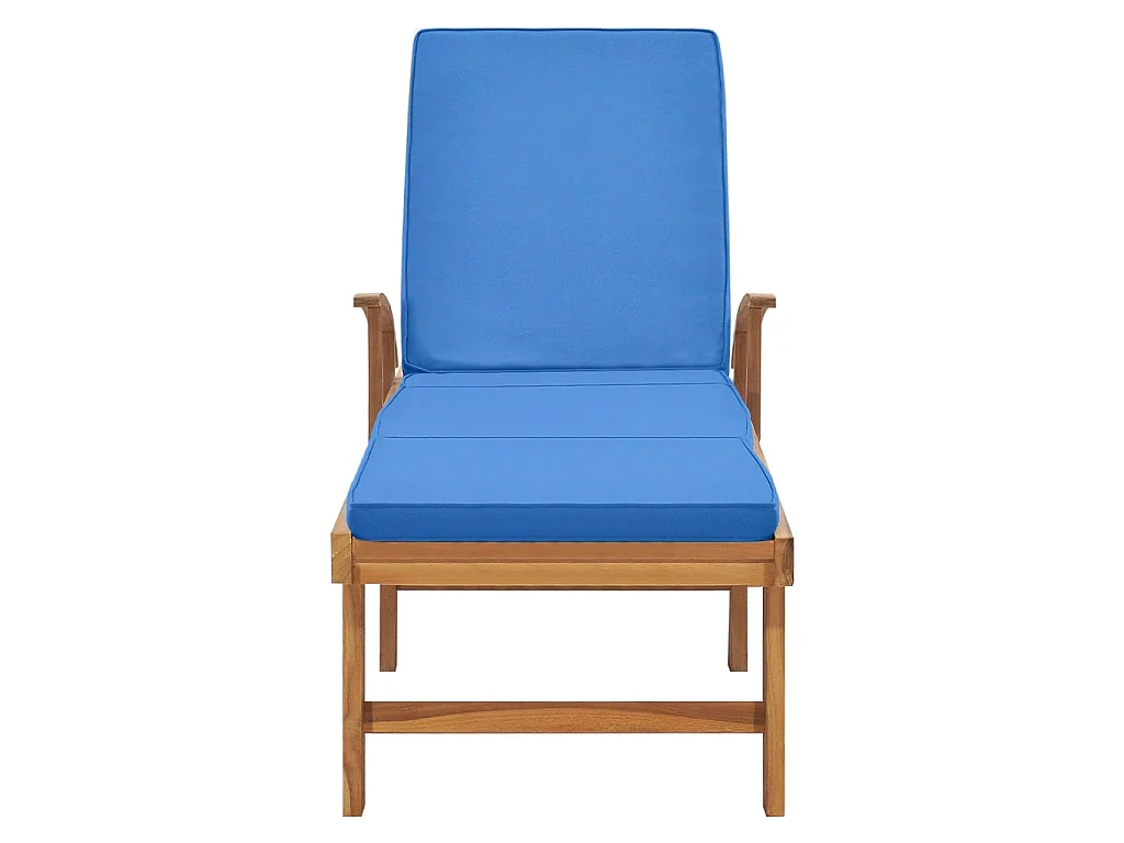 Ligbed met kussen massief teakhout blauw NL121918