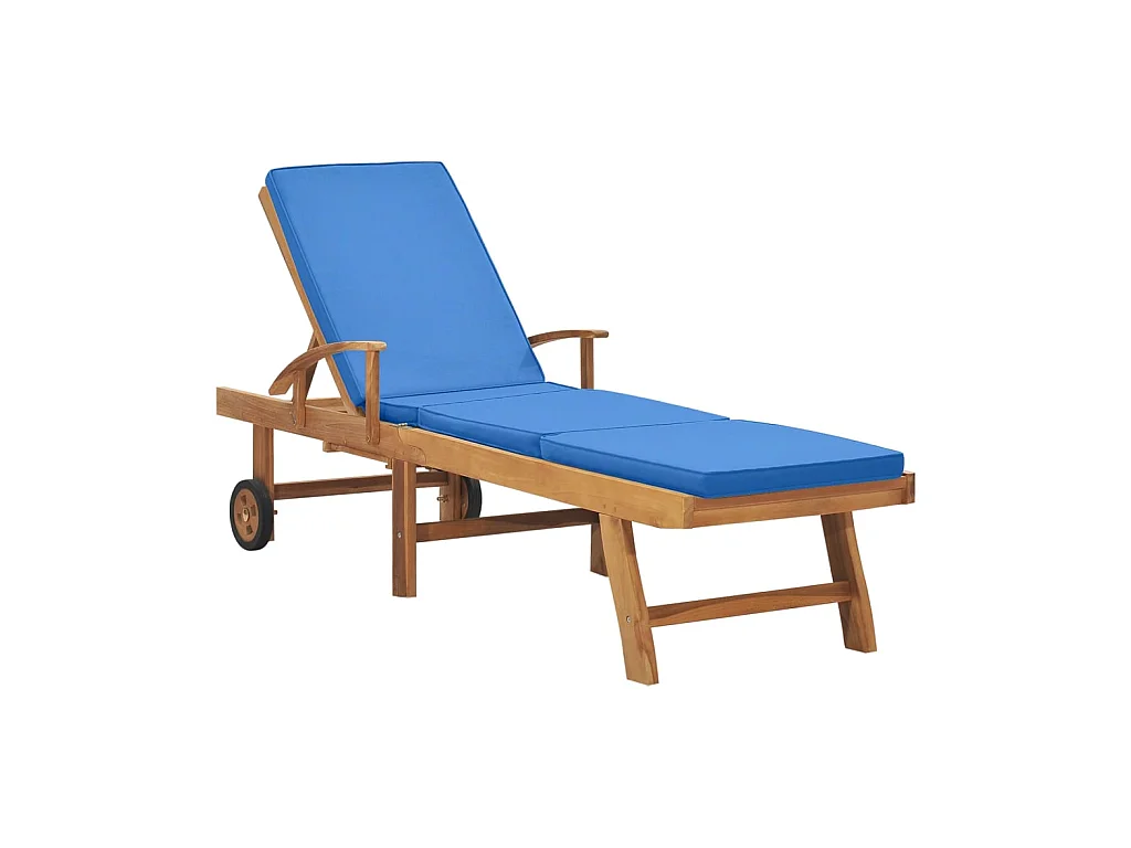 Bain de soleil avec coussin Bois de teck solide Bleu SEF24275