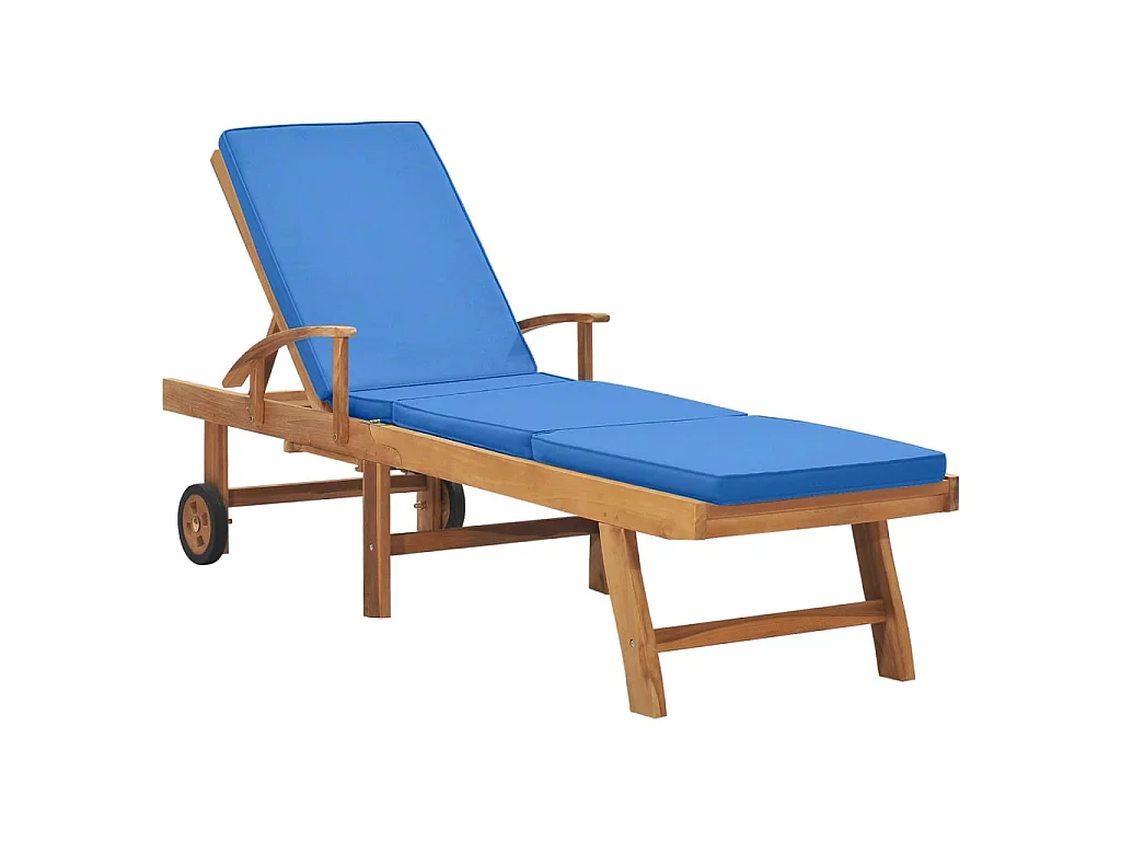Bain de soleil avec coussin Bois de teck solide Bleu SEF24275