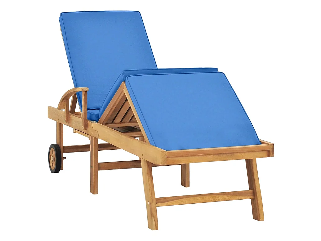 Bain de soleil avec coussin Bois de teck solide Bleu SEF24275