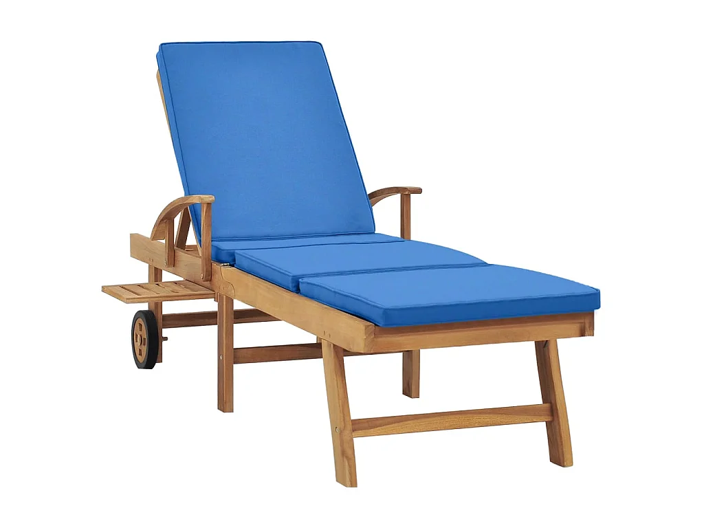 Bain de soleil avec coussin Bois de teck solide Bleu SEF24275