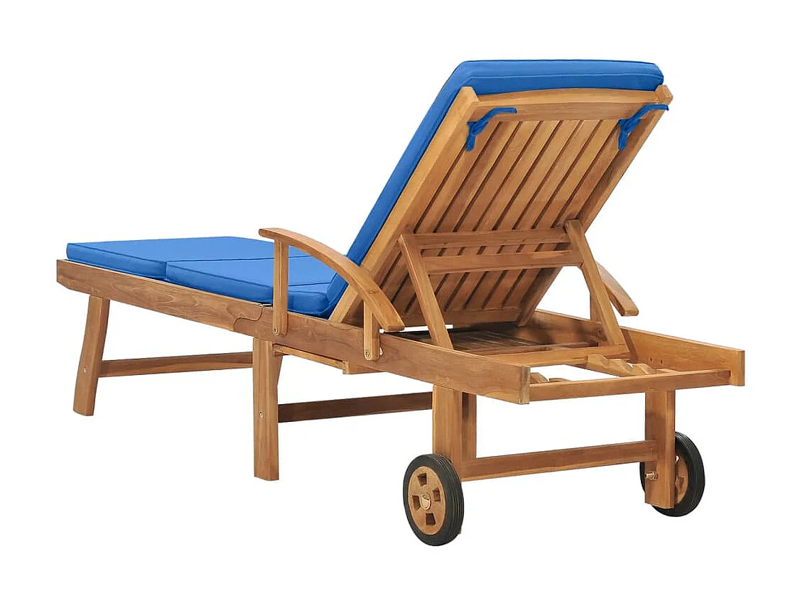 Bain de soleil avec coussin Bois de teck solide Bleu SEF24275