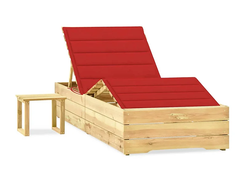 Tumbona de jardín con mesa y cojín de madera de pino impregnada ES58429