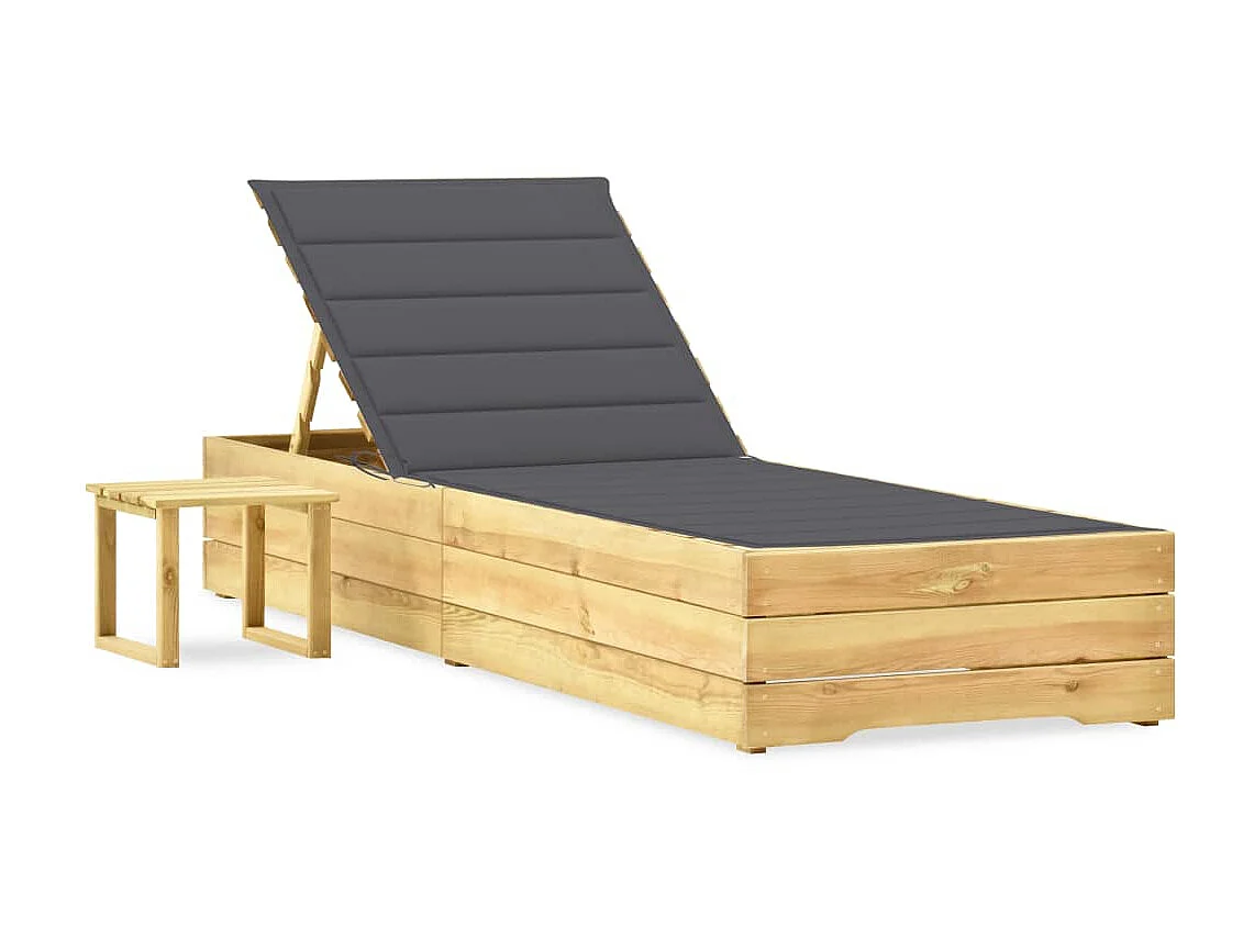 Bain de soleil de jardin avec table et coussin Pin imprégné SEF41052