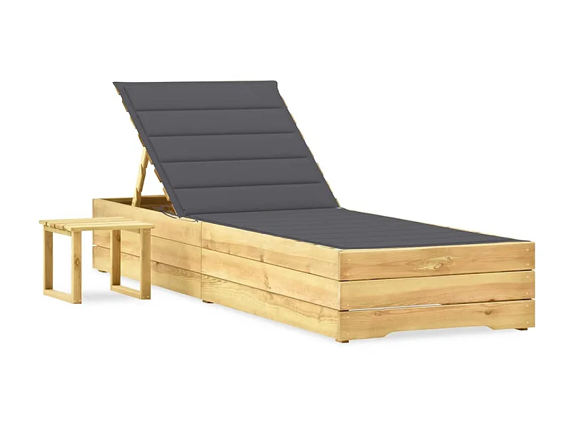 Tumbona de jardín con mesa y cojín de madera de pino impregnada ES92989