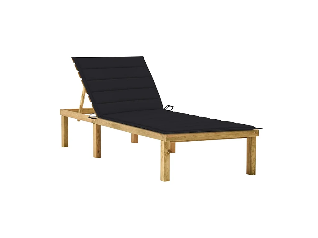 Bain de soleil avec coussin noir Bois de pin imprégné SEF94359