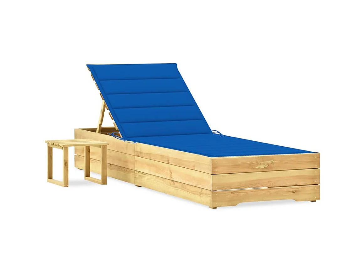 Bain de soleil de jardin avec table et coussin Pin imprégné SEF69631