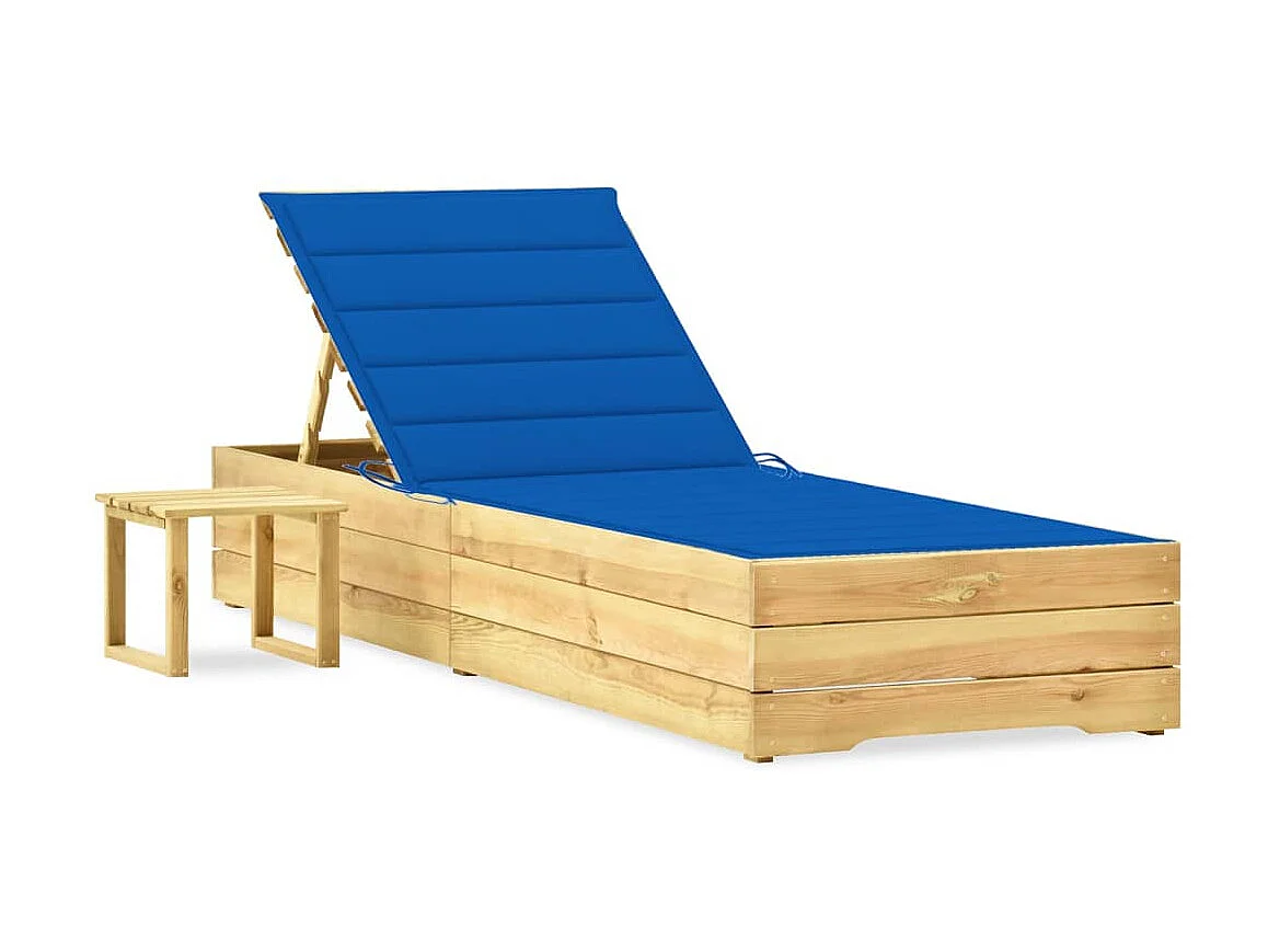 Bain de soleil de jardin avec table et coussin Pin imprégné SEF69631