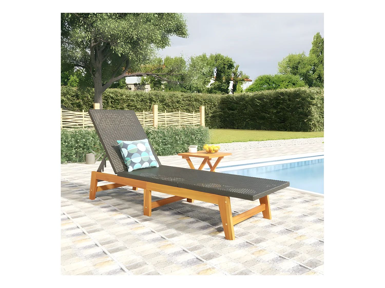 Bain de soleil avec table Résine tressée et bois massif d'acacia SEF94422