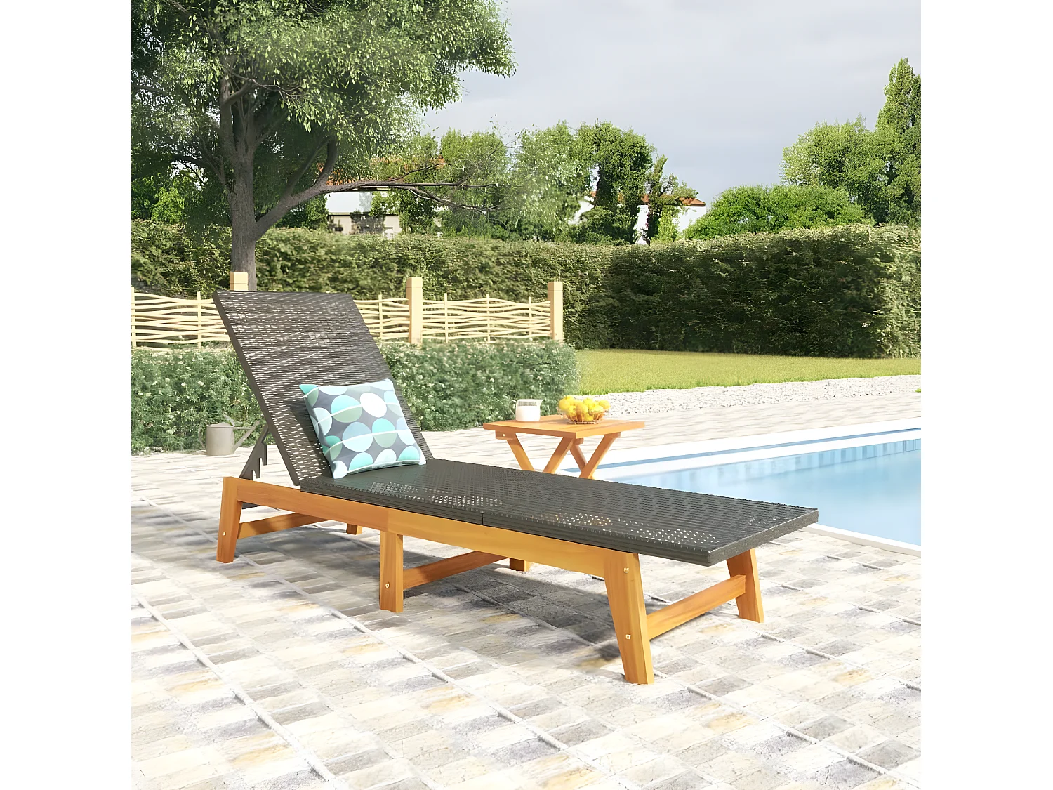 Bain de soleil avec table Résine tressée et bois massif d'acacia SEF94422