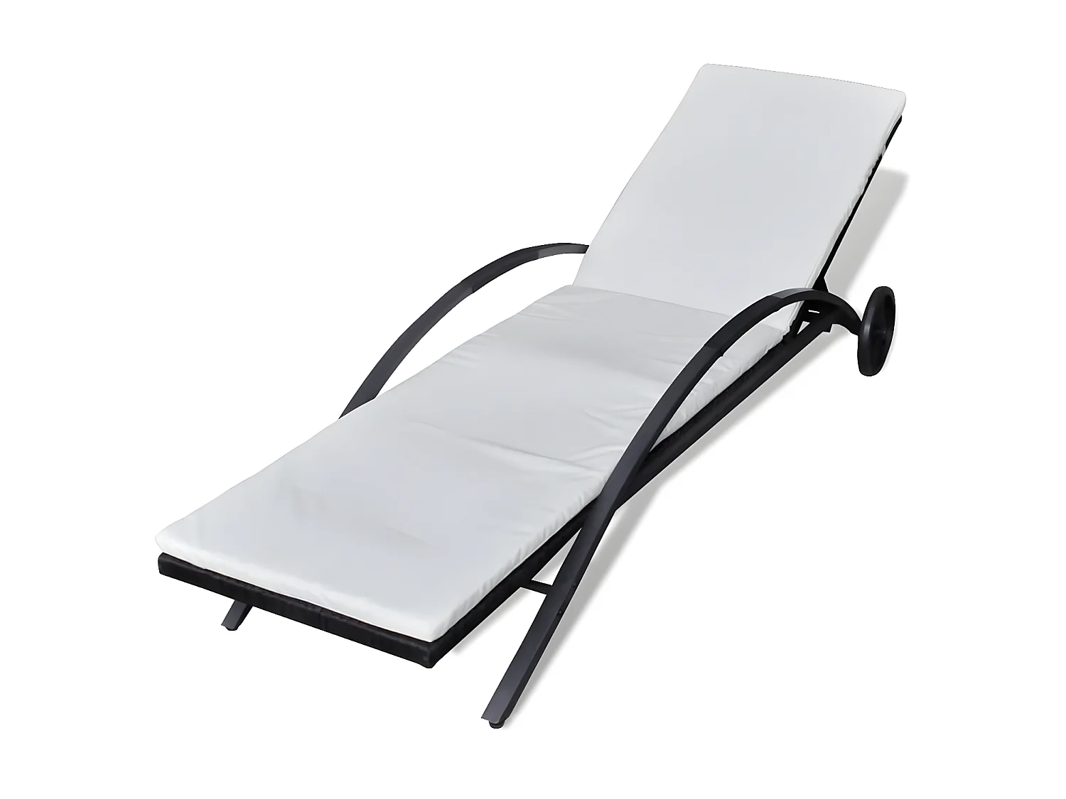 Bain de soleil avec coussin et roues Résine tressée Noir SEF80648