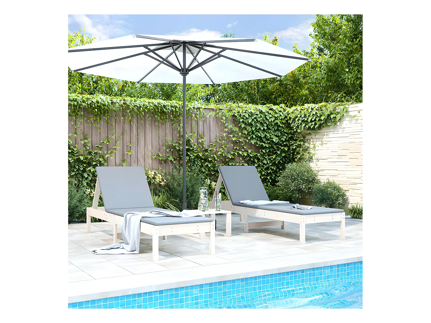 Bains de soleils 2 pcs blanc 199,5x60x74 cm bois massif de pin SEF66118