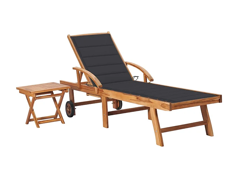 Ligbed met tafel en kussen massief teakhout NL165821