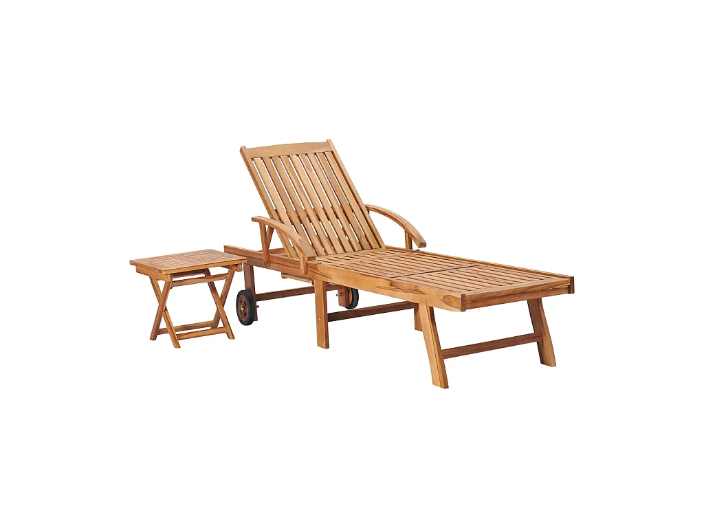 Bain de soleil avec table et coussin Bois de teck solide SEF70432