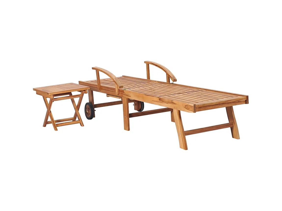 Bain de soleil avec table et coussin Bois de teck solide SEF70432