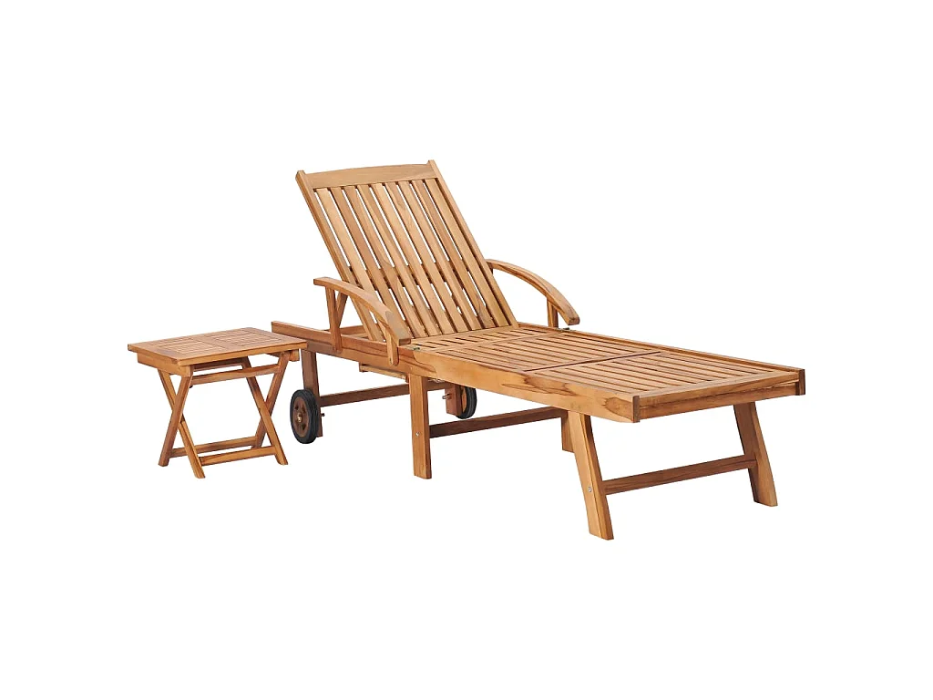 Bain de soleil avec table et coussin Bois de teck solide SEF70432