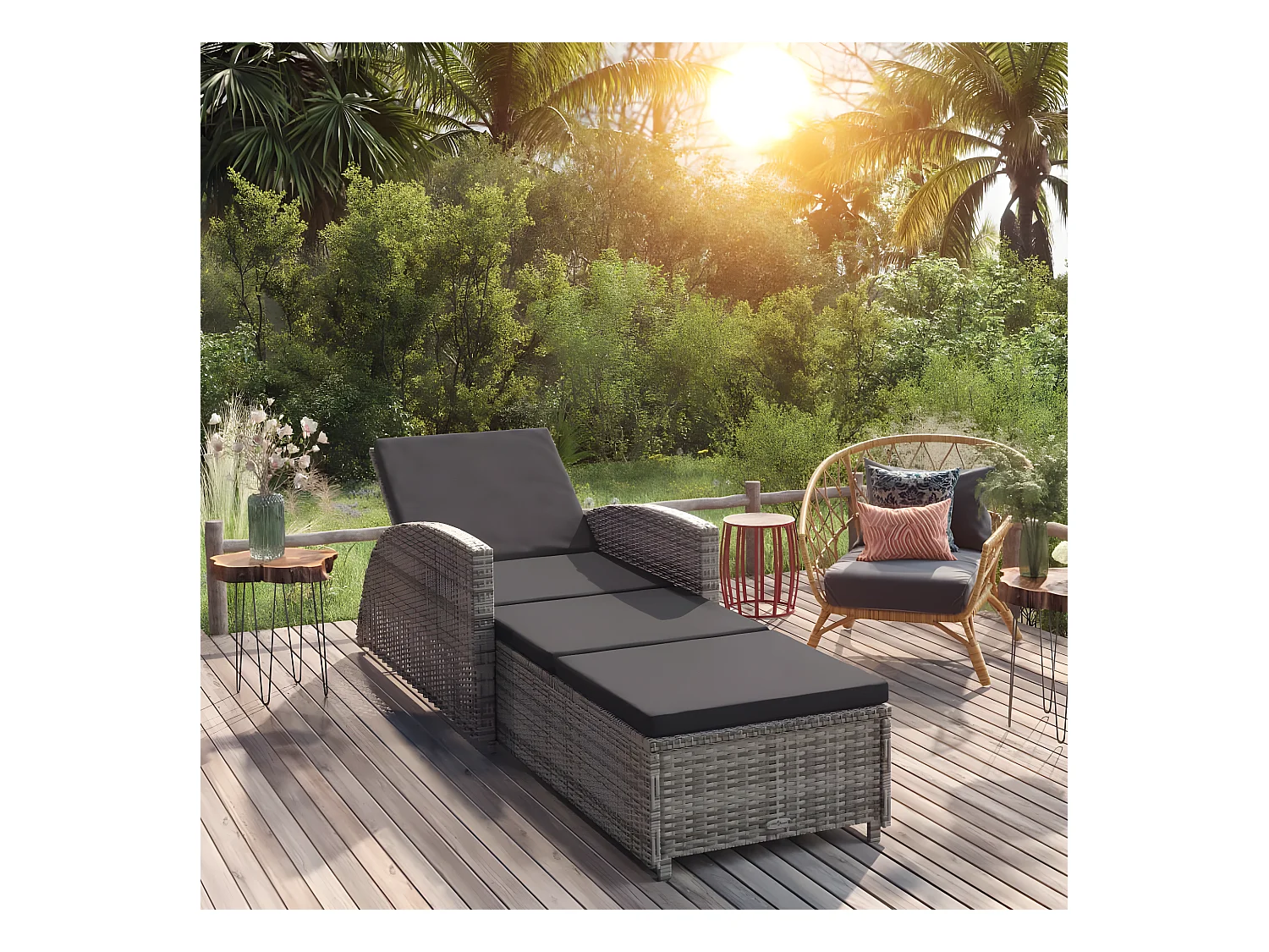 Bain de soleil avec coussin gris foncé Résine tressée Gris SEF89539