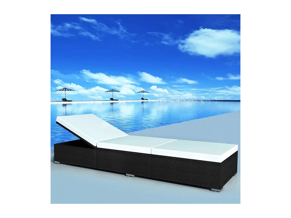 Bain de soleil avec coussin Résine tressée Noir SEF60340