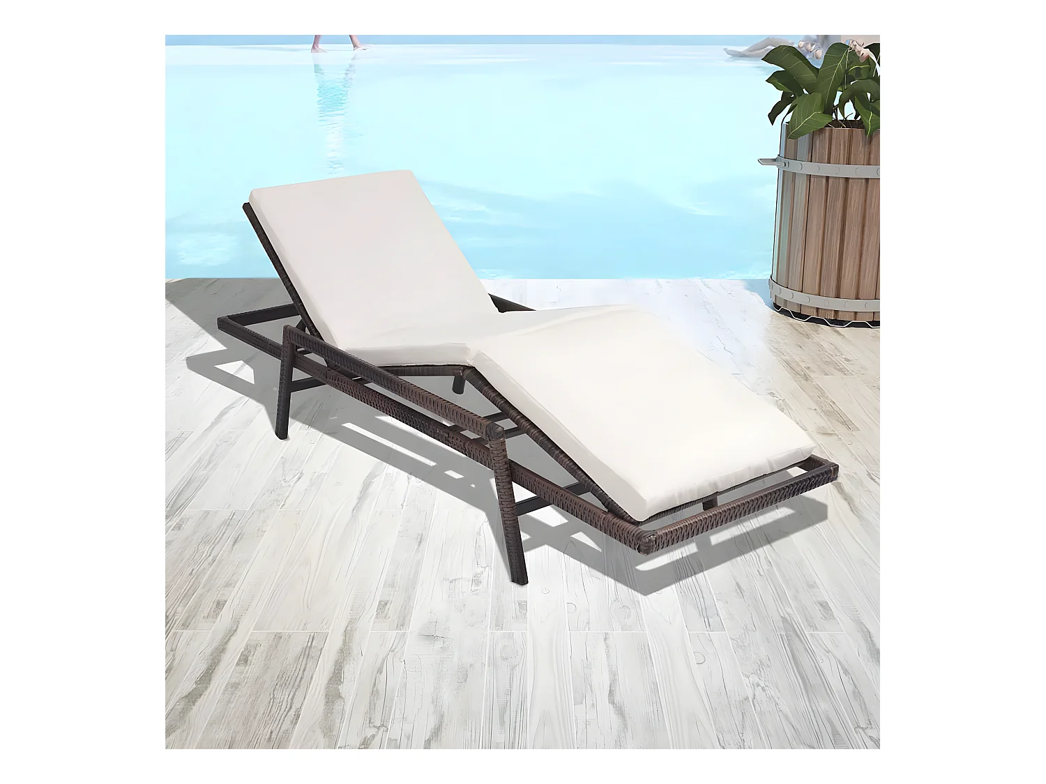 Bain de soleil avec coussin Résine tressée Marron SEF14886