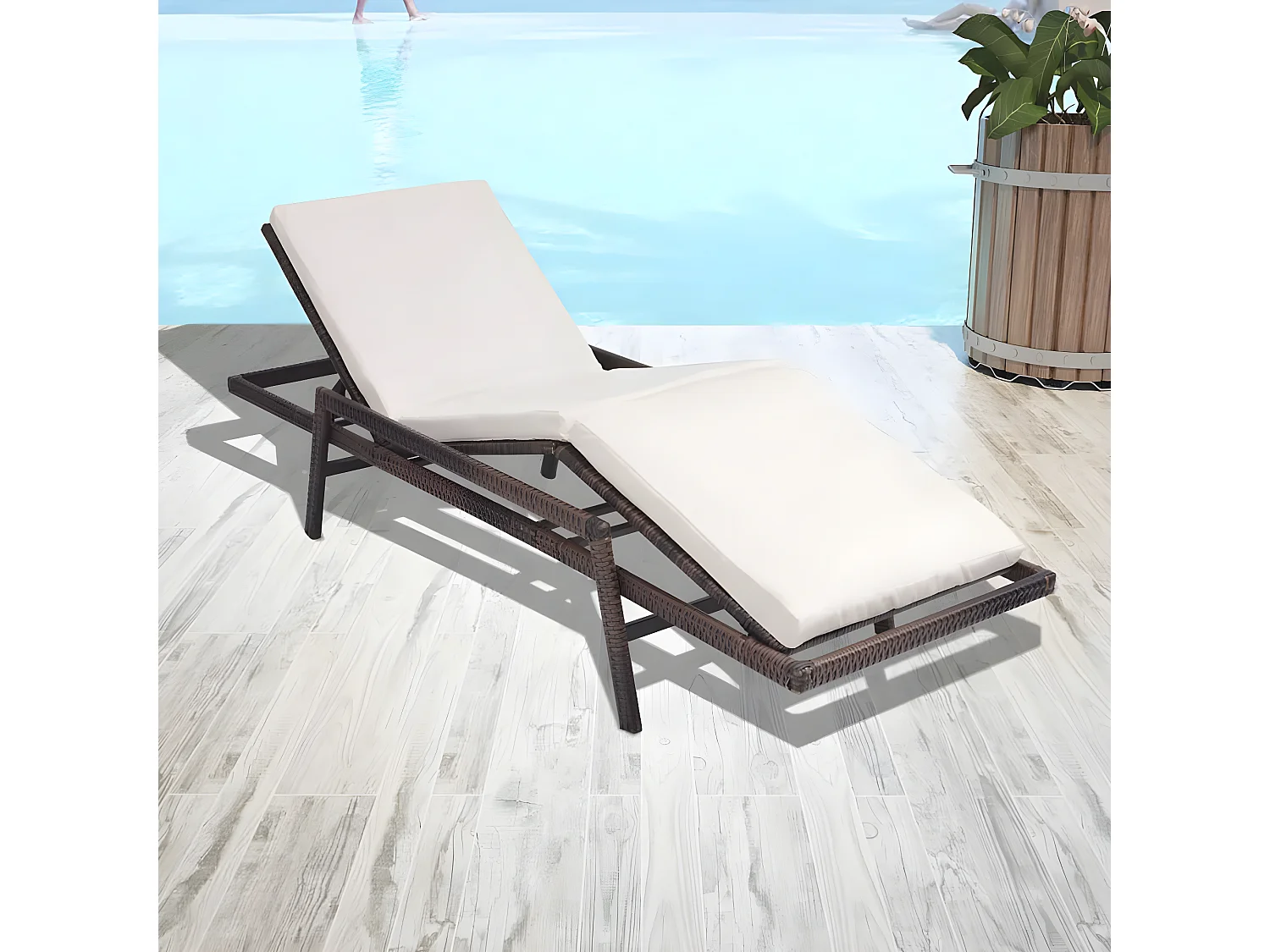 Tumbona con cojín de ratán sintético marrón ES66113