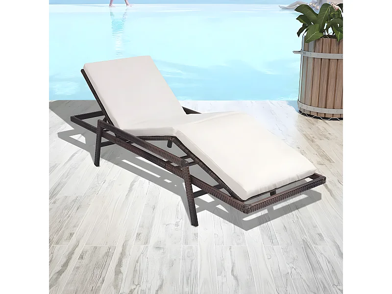 Bain de soleil avec coussin Résine tressée Marron SEF14886