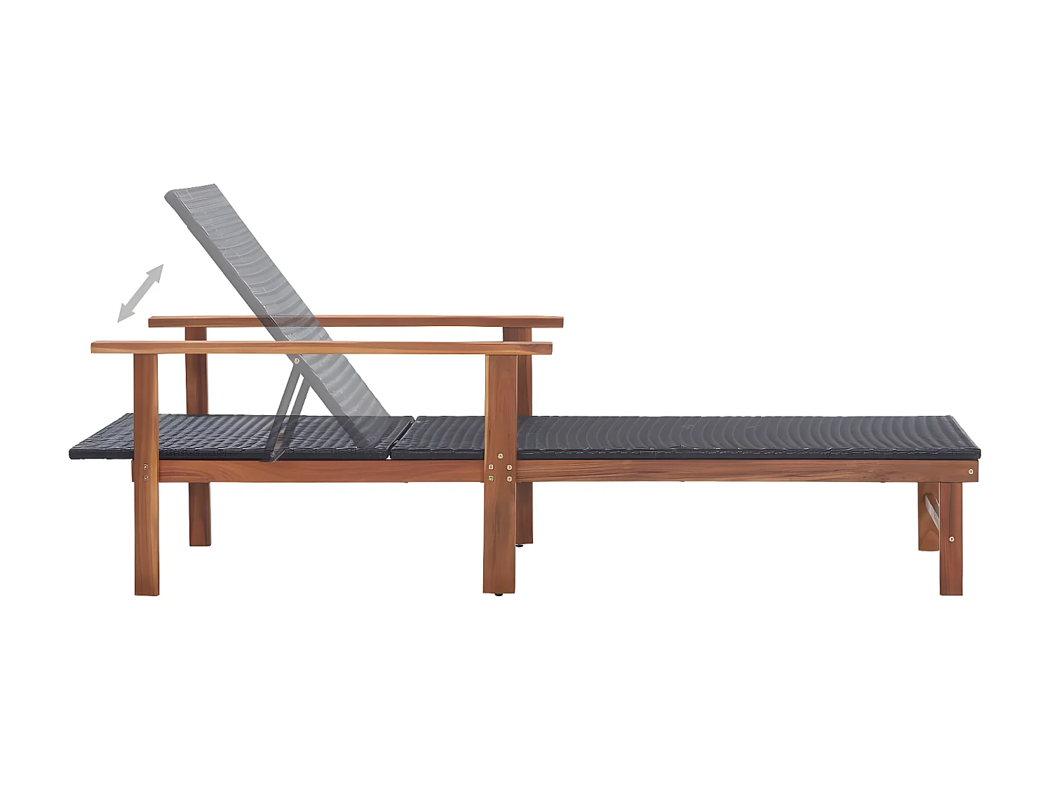 Ligbed poly rattan en massief acaciahout zwart NL782804